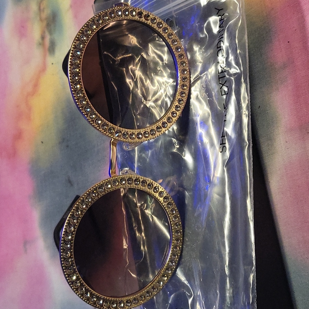 SOJOS Shining C2 Gold Frame/Gradient Brown Lens With Crystal Diamonds